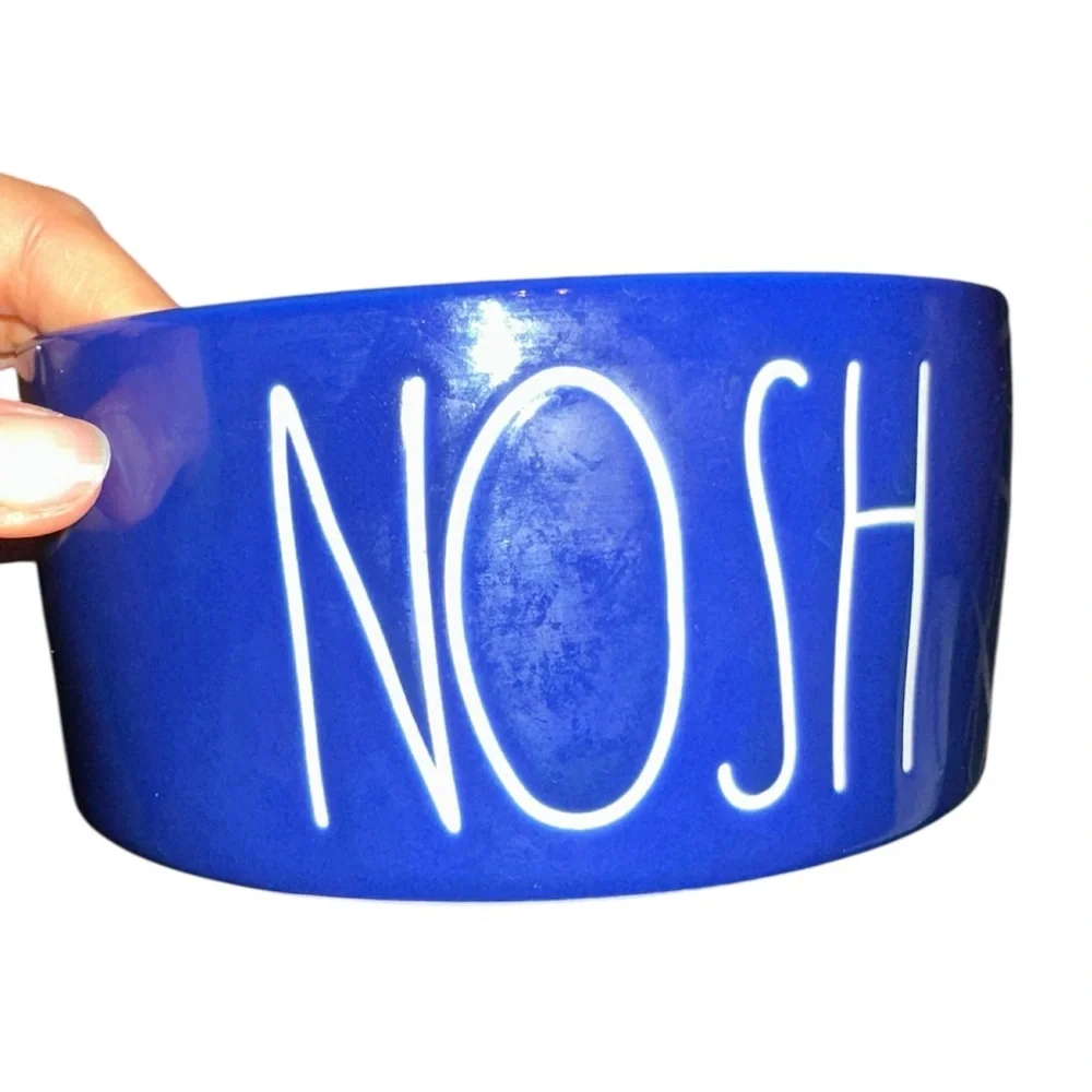 Rae Dunn big Ceramic NOSH 6" pet dog dinner water bowl blue white artisan - Picture 3 of 6